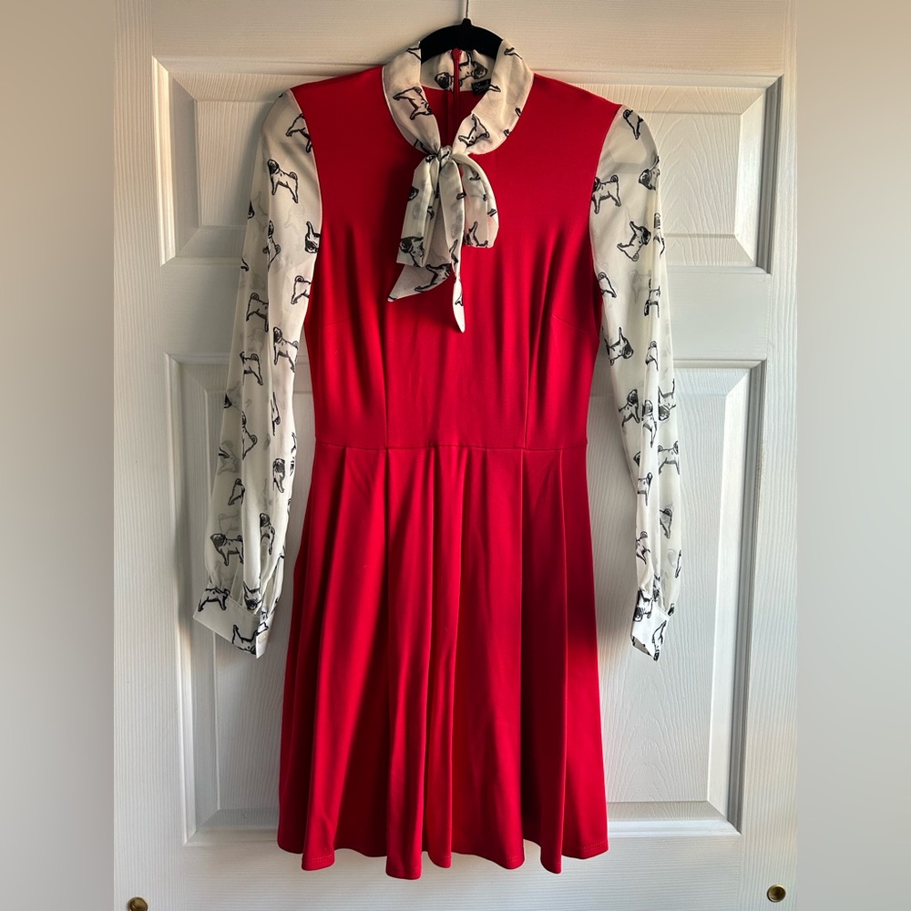 Long sleeve fit and flare dress with neck tie